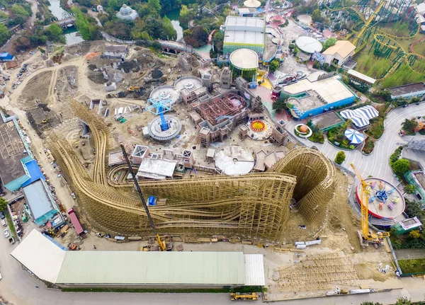 Luftaufnahme Der Baustelle Einer Hölzernen Achterbahn Vergnügungspark Chengdu Happy Valley — Stockfoto