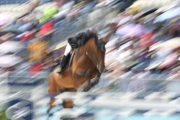 Cavaleiro Equestre Compete Tabela Contra Relógio Durante Grande Prêmio Xangai — Fotografia de Stock