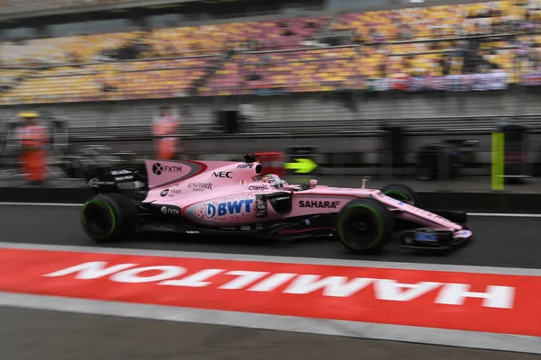 Mexická Řidič Sergio Perez Force India Voly Jeho Auto Během — Stock fotografie