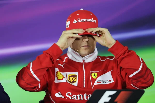 Piloto Finlandês Fórmula Kimi Raikkonen Ferrari Participa Uma Conferência Imprensa — Fotografia de Stock