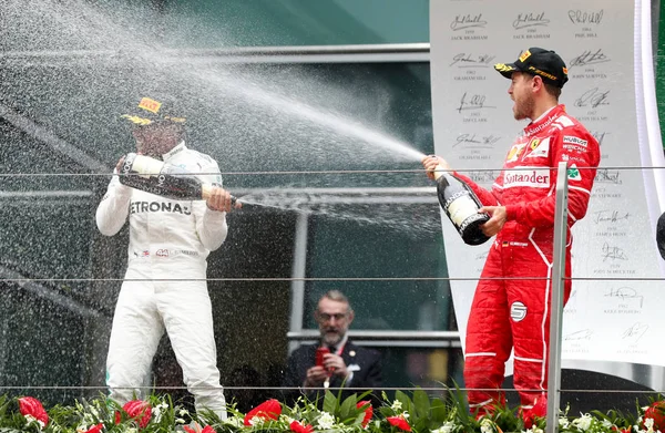 Piloto Britânico Lewis Hamilton Mercedes Esquerda Alemão Sebastian Vettel Ferrari — Fotografia de Stock