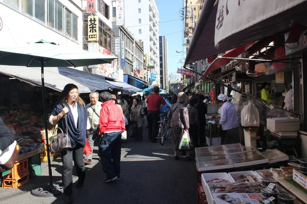Clientes Chinos Van Compras Mercado Pescado Tsukiji Tokio Japón Octubre — Foto de Stock