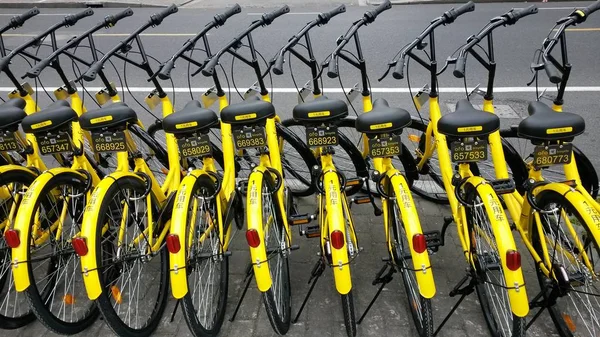 Les Vélos Des Services Chinois Partage Vélos Sont Garés Sur — Photo