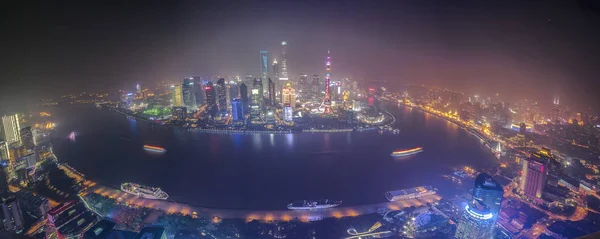 Vista Nocturna Puxi Río Huangpu Distrito Financiero Lujiazui Con Torre — Foto de Stock