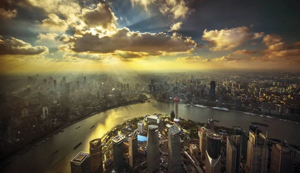 Skyline Puxi Rio Huangpu Distrito Financeiro Lujiazui Com Torre Oriental — Fotografia de Stock