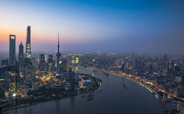 Skyline Von Puxi Dem Fluss Huangpu Und Dem Finanzviertel Lujiazui — Stockfoto