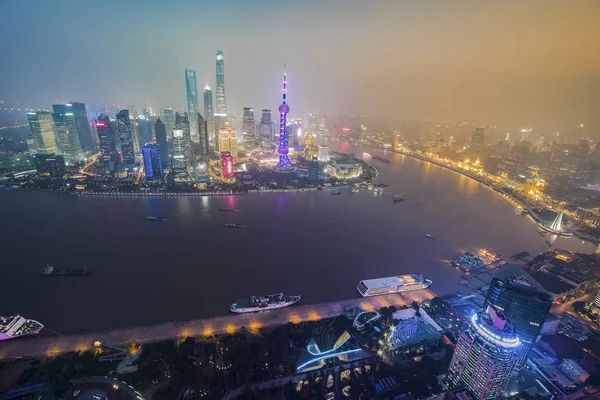 Vista Notturna Puxi Huangpu River Lujiazui Financial District Con Shanghai — Foto Stock