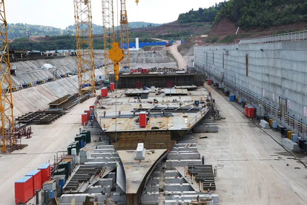 Trabajadores Chinos Trabajan Sitio Construcción Una Réplica Gran Escala Del —  Fotos de Stock