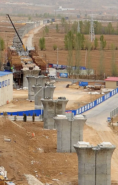 Pohled Staveniště Vysokorychlostní Železniční Trati Peking Zhangjiakou Městě Zhangjiakou Severní — Stock fotografie