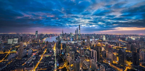 Skyline Puxi Huangpu River Lujiazui Financial District Con Shanghai Tower — Foto Stock