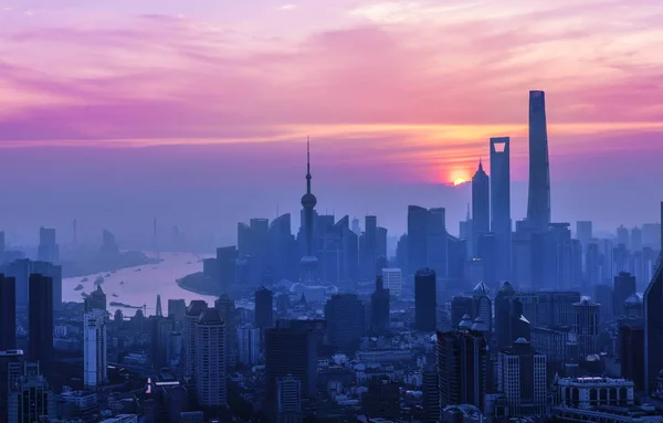 Skyline Puxi Huangpu River Lujiazui Financial District Con Shanghai Tower — Foto Stock