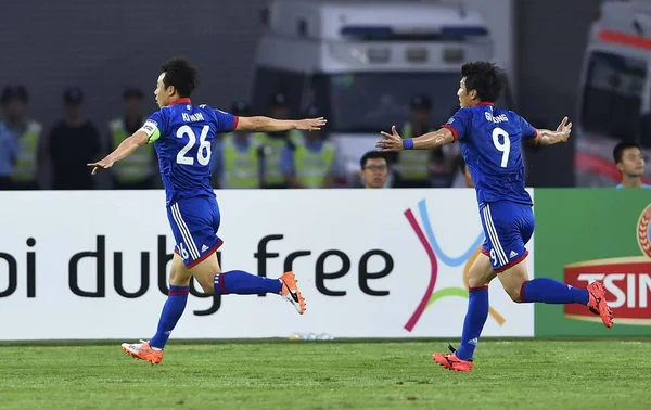 Spelare Sydkoreas Suwon Samsung Bluewings Fira Efter Gjorde Ett Mål — Stockfoto