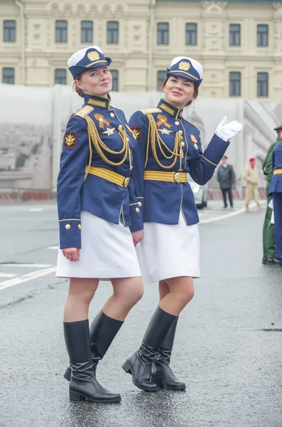 Female Russian Soldiers Pose Photos Red Square Victory Day Military — Stock Photo, Image