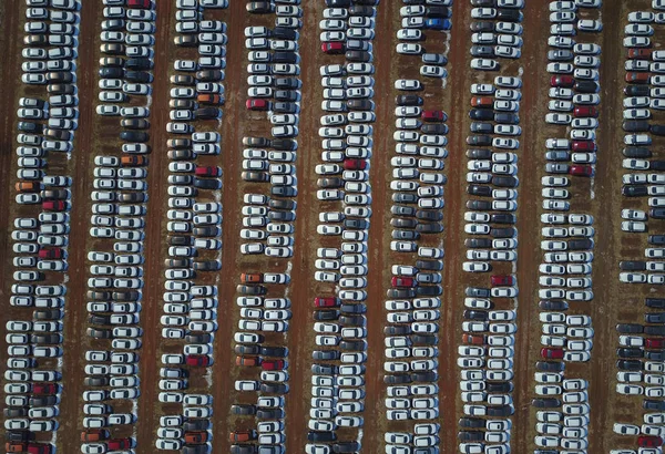 Αεροφωτογραφία Των Καινούριων Αυτοκινήτων Χώρο Στάθμευσης Στην Πόλη Shenyang Βορειοανατολική — Φωτογραφία Αρχείου