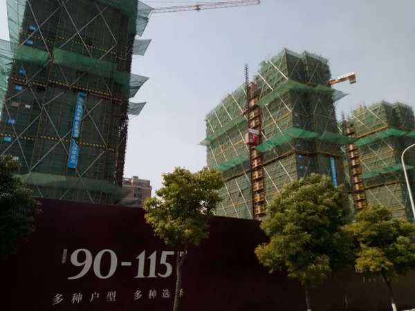 Veduta Grattacieli Nel Cantiere Progetto Immobiliare Residenziale Shanghai Cina Marzo — Foto Stock