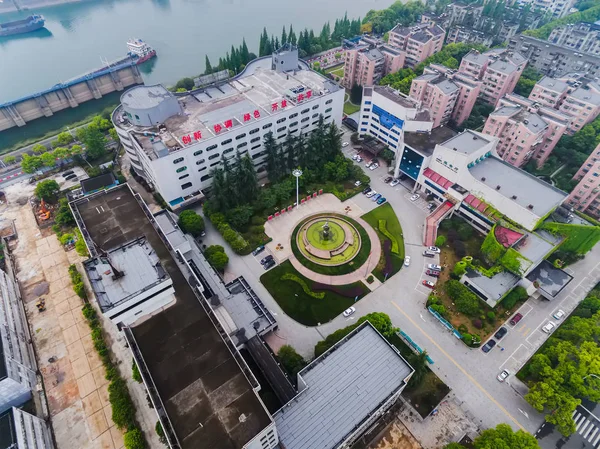 Letecký Pohled Gezhouba Přehrady Řece Yangtze Městě Yichang Centrální Čínské — Stock fotografie