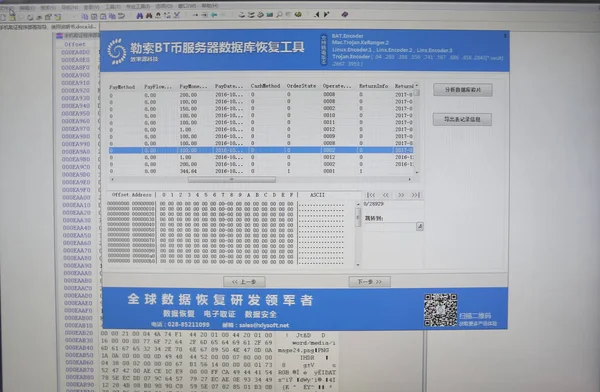 中国南西部の四川省成都市の回復キー研究所で ウイルス Wannacry によって暗号化されたファイルを回復するためのソフトウェアのビュー 2017年5月15日 — ストック写真