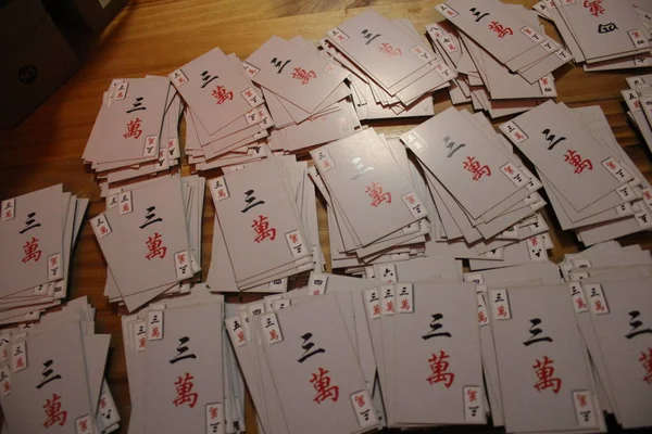 Poker Mahjong Tarjetas Creadas Por Hombre Local Wang Kai Muestran —  Fotos de Stock