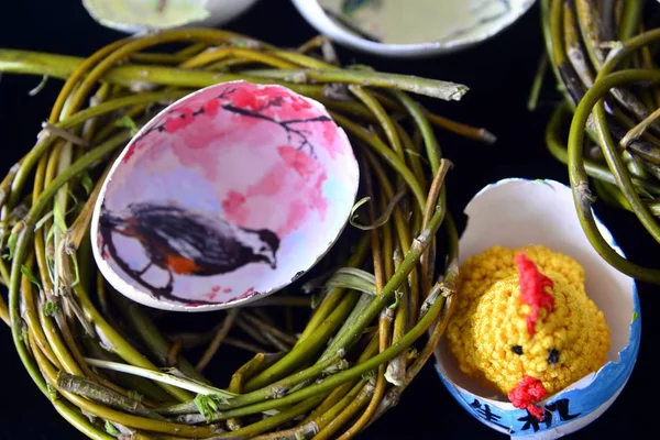 View Eggshell Creations Made College Students Liaocheng University Liaocheng City — стоковое фото
