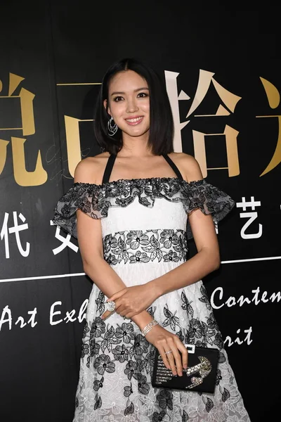 Modelo China Miss Mundo Zhang Zilin Posa Una Exposición Arte — Foto de Stock