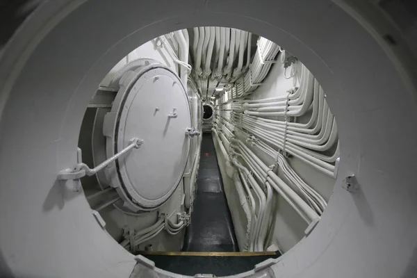 Veduta Una Porta Cabina Nel Sottomarino Nucleare Dismesso Type 091 — Foto Stock