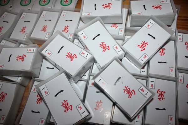 Poker Mahjong Tarjetas Creadas Por Hombre Local Wang Kai Muestran — Foto de Stock