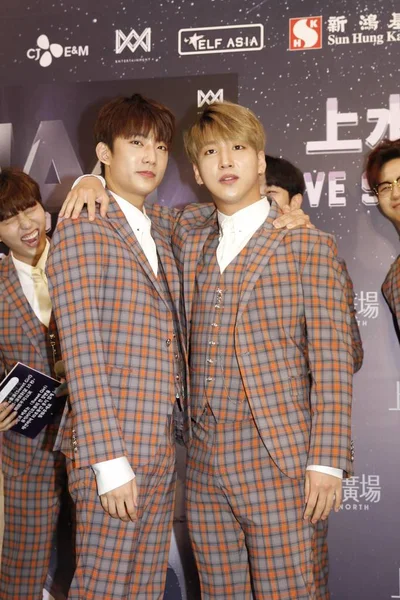 Membros Grupo Masculino Sul Coreano B1A4 Participam Uma Coletiva Imprensa — Fotografia de Stock