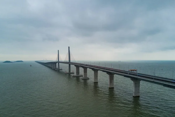 世界最長のクロス海橋 香港香港 マカオ橋 2017 中国南部の広東省珠海市で建設中の空撮 — ストック写真