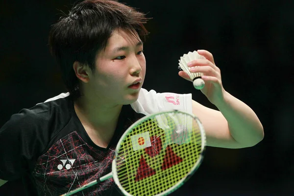 Akane Yamaguchi Japan Serves Goh Jin Wei Malaysia Group Match — ストック写真