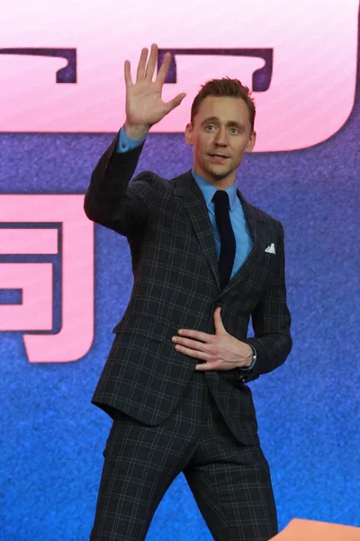 English Actor Tom Hiddleston Attends Press Conference Premiere His New — Stock Photo, Image