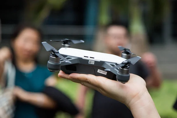 Chinese Man Shows Dji New Spark Drone Uav Unmanned Aerial — Stock Photo, Image