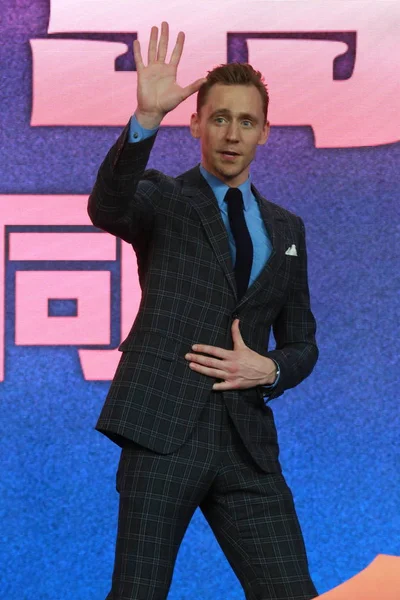 English Actor Tom Hiddleston Attends Press Conference Premiere His New — Stock Photo, Image