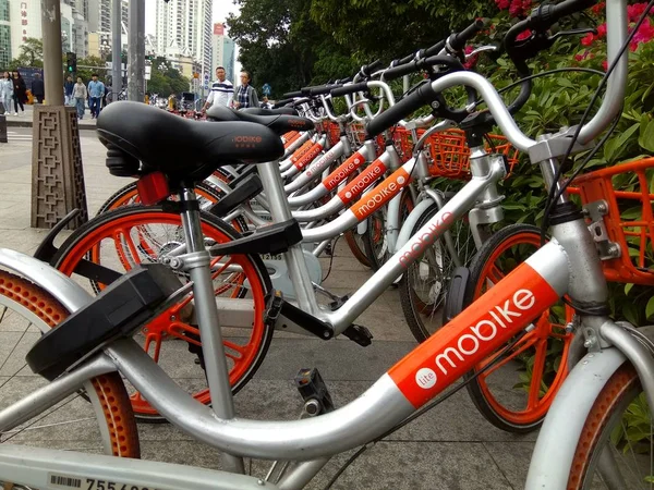 Vélos Des Services Chinois Partage Vélos Mobike Sont Alignés Dans — Photo
