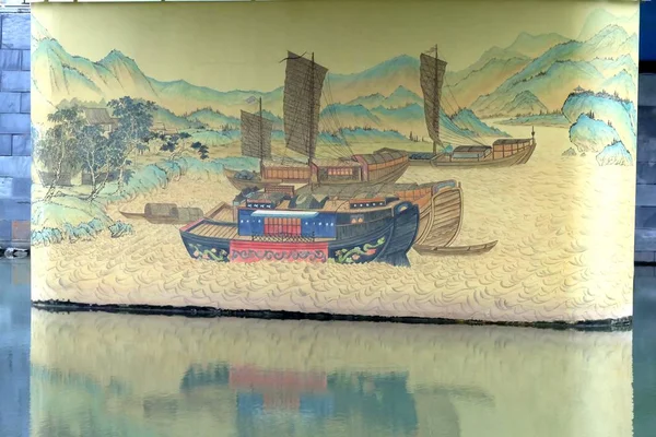 Målning Piren Chuanzi River Bridge Changde City Hunan Provinsen Centrala — Stockfoto