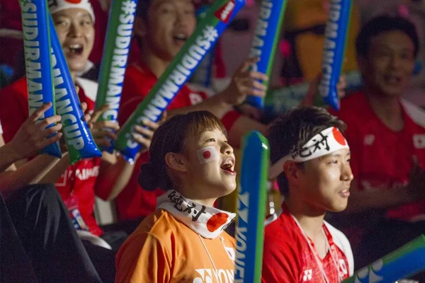 Los Fanáticos Del Bádminton Japonés Muestran Apoyo Japón Partido Semifinales —  Fotos de Stock