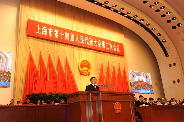 Chen Head Shanghai Peoples Procuratorate Delivers Speech 2Nd Plenary Meeting — Stock Photo, Image