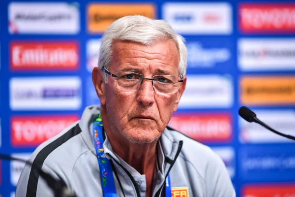 Entrenador Marcello Lippi Selección Fútbol Masculino China Asiste Una Conferencia — Foto de Stock