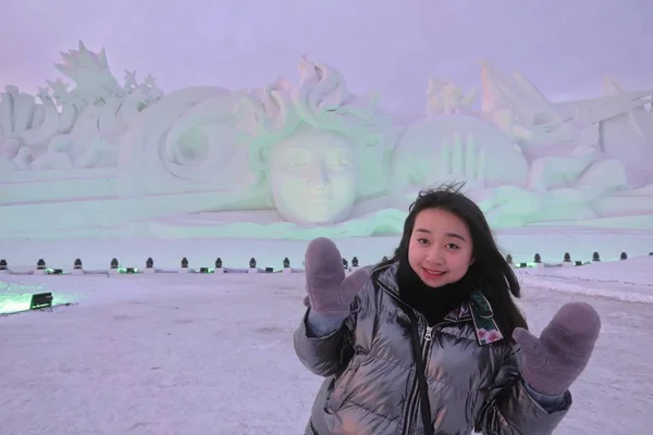 View Main Snow Sculpture Display 31St Harbin Sun Island International — Stock Photo, Image