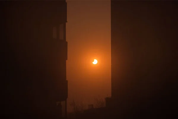 Partiell Sol Förmörkelse Ses Himlen Peking Kina Januari 2019 — Stockfoto