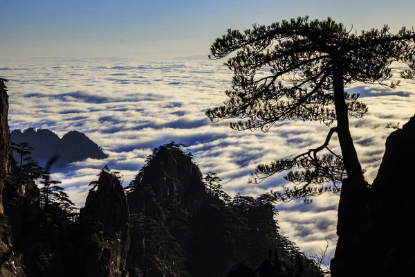 Paisagem Mar Nuvens Ponto Cênico Huangshan Mountain Após Chuva Cidade — Fotografia de Stock