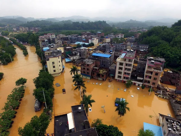 Vista Aérea Las Zonas Inundadas Causadas Por Fuertes Tormentas Ciudad —  Fotos de Stock