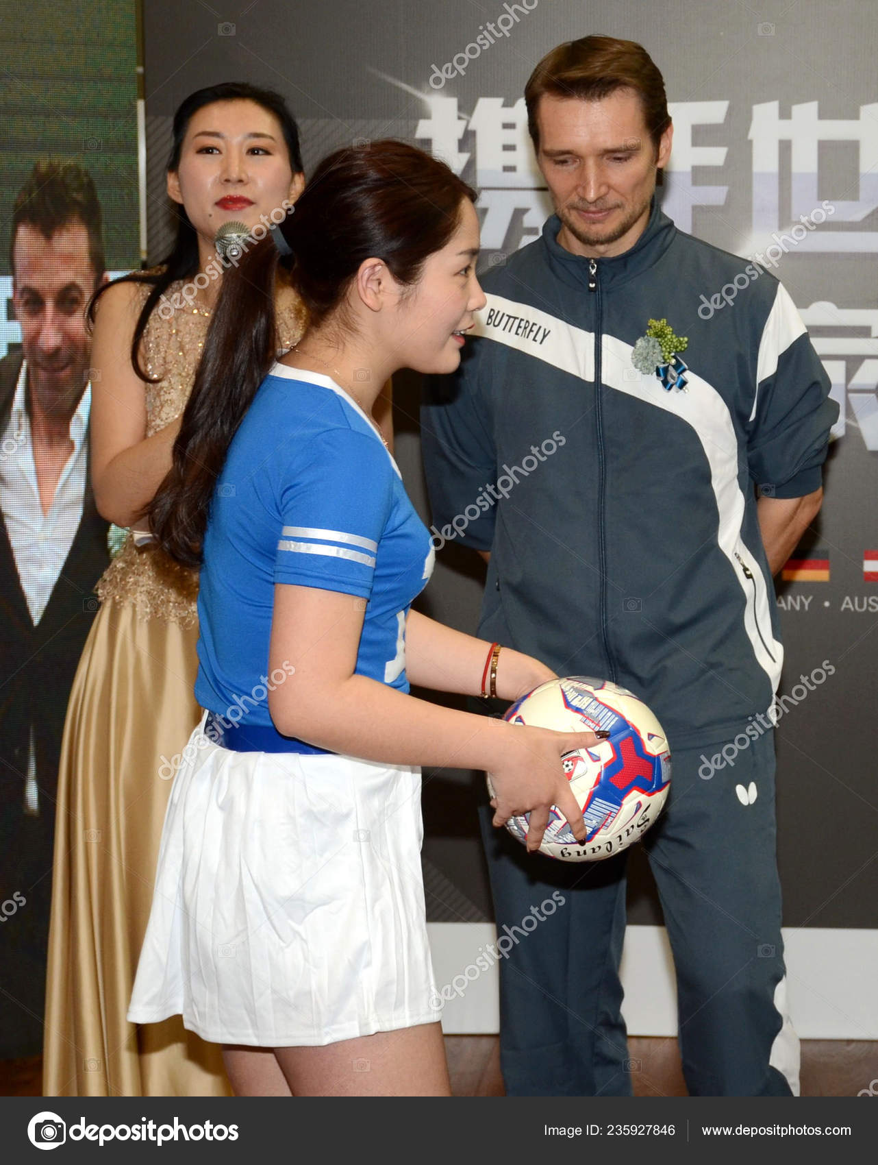 Austrian Table Tennis Star Werner Schlager Right Attends Promotional Event Stock Editorial