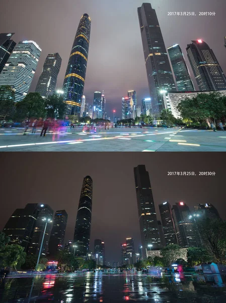 Composite Photo Shows High Rise Buildings Skyscrapers Zhujiang New Town — Stock Photo, Image