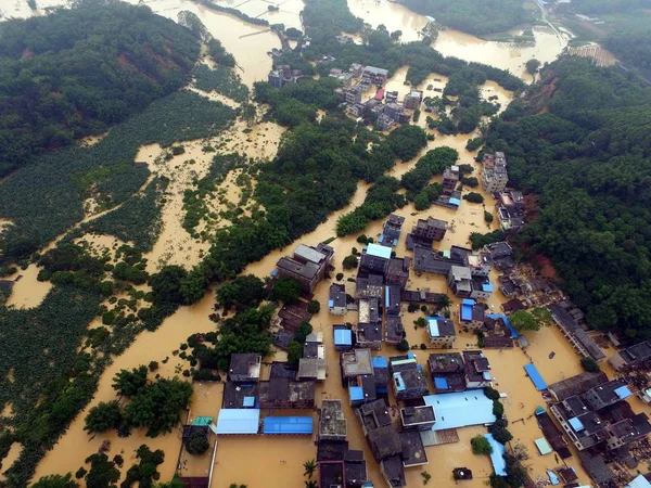 Vista Aérea Las Zonas Inundadas Causadas Por Fuertes Tormentas Ciudad —  Fotos de Stock