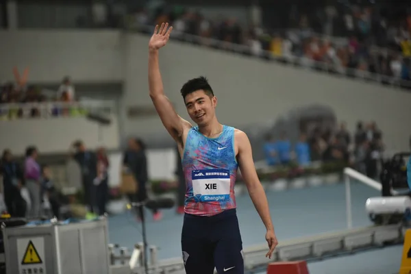 Xie Wenjun China Acena Após Final Dos 110M Barreiras Masculinas — Fotografia de Stock