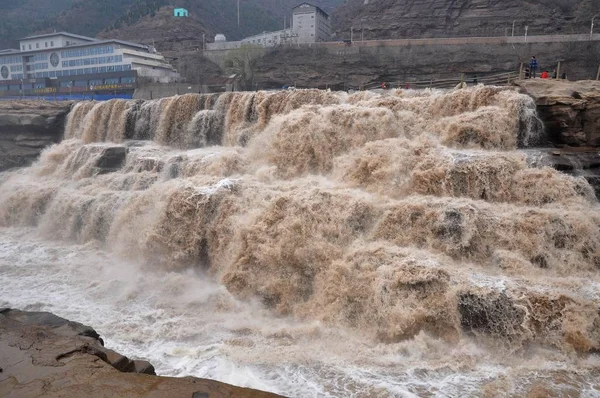 Vue Cascade Hukou Sur Fleuve Jaune Dans Comté Jixian Province — Photo