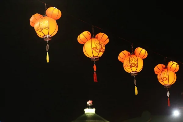 Mickey Mouse Shaped Lanterns Hung Streets Shanghai Disneyland Celebrate Its — Stock Photo, Image