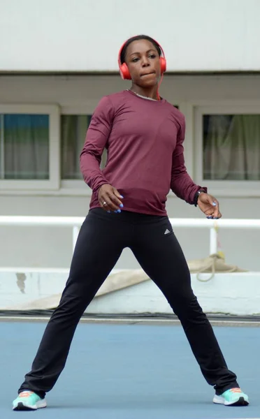 Veronica Campbell Brown Jamajki Bierze Udział Sesji Treningowej Dla Iaaf — Zdjęcie stockowe