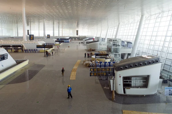 Widok Stanowiska Odprawy Budynku Terminala Lotnisku Wuhan Tianhe International Wuhan — Zdjęcie stockowe