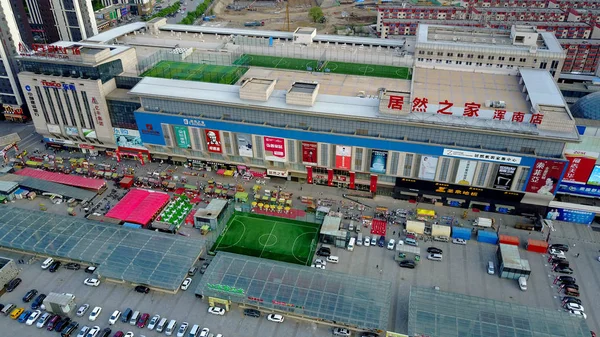 Letecký Pohled Tři Střešní Fotbalovým Postavené Nákupní Centrum Shenyang City — Stock fotografie